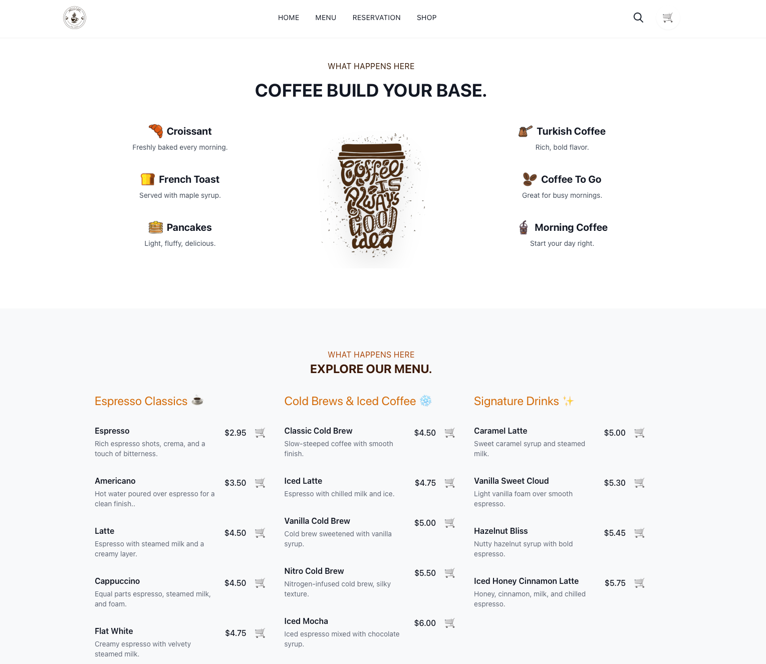 Preview of cafe website